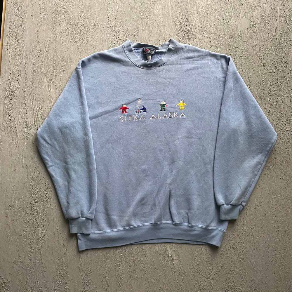 Vintage Sitka Alaska Graphic Sweatshirt Mens Large Blue 90s CH Sport